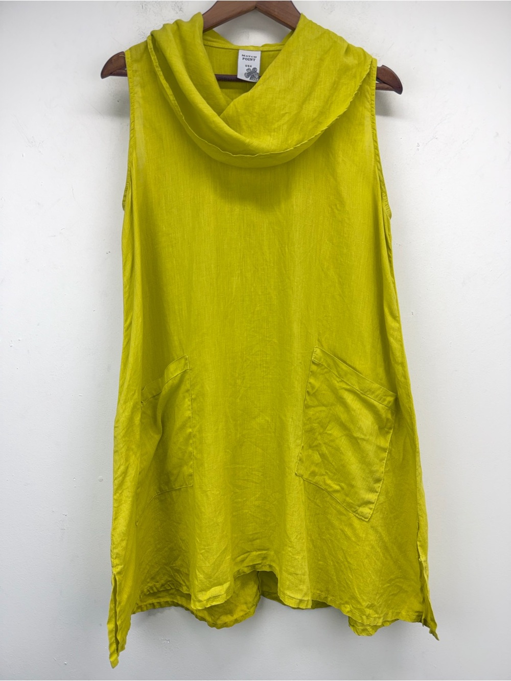 Match Point size Medium Women’s Yellow Linen Cowl Neck Sleeveless Tunic Top